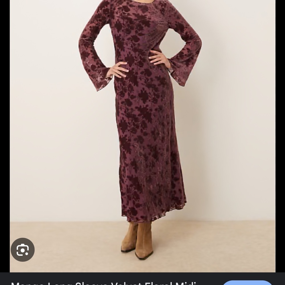 Mango Long Sleeve Velvet Dress - Deep Purple